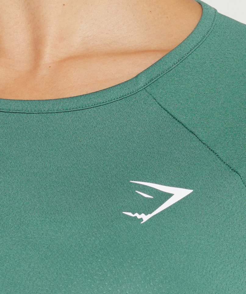 Women's Gymshark Training Long Sleeve Cropped Tops Green | NZ 9PYTVM